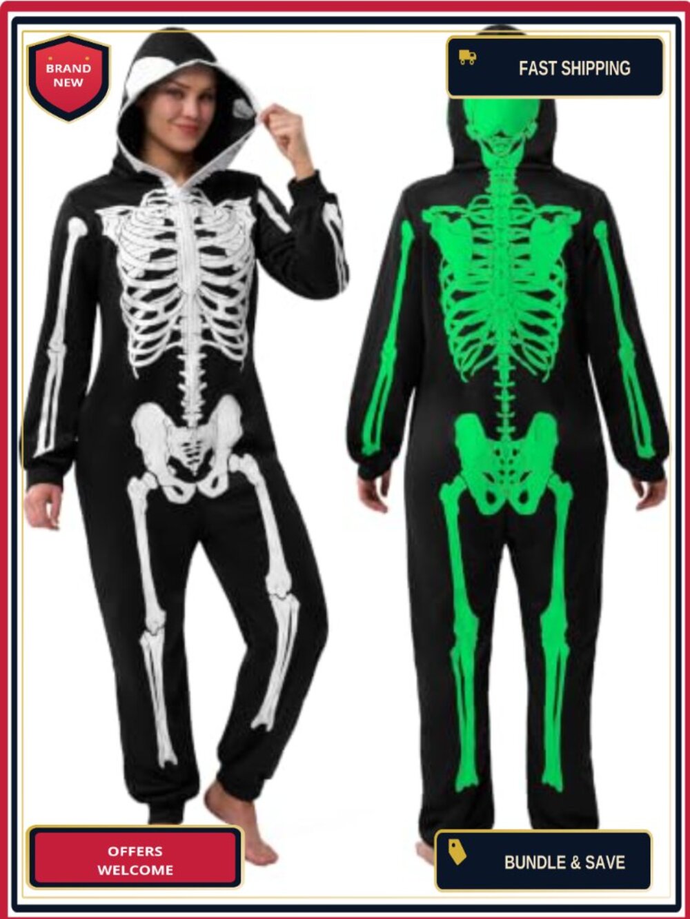 Skeleton Jumpsuit Costume Adult Halloween Cosplay Party Dress Up